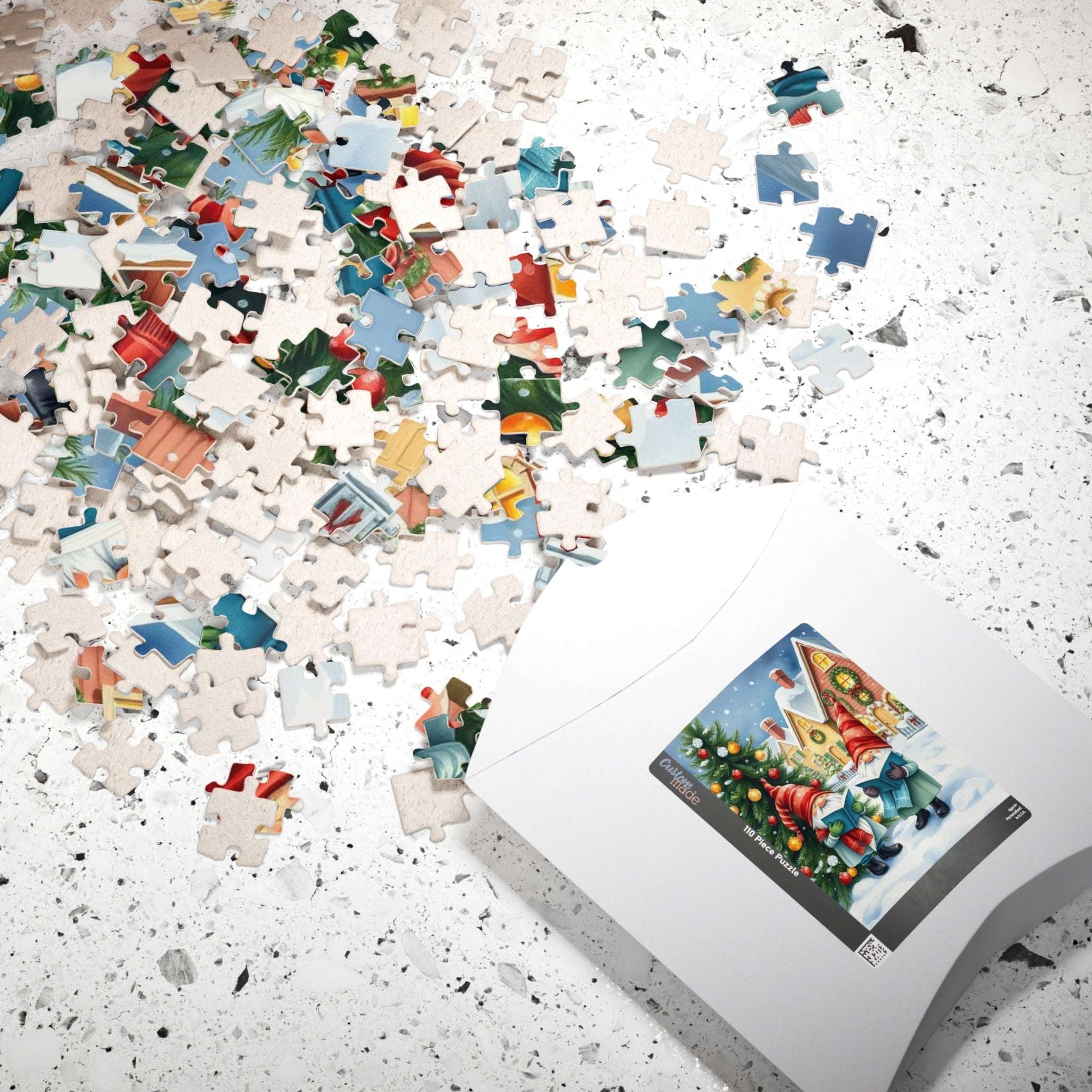 Christmas Caroling Gnomes in Snowy Village – Watercolor Storybook Holiday Jigsaw Puzzle Puzzle The Puzzle Chest