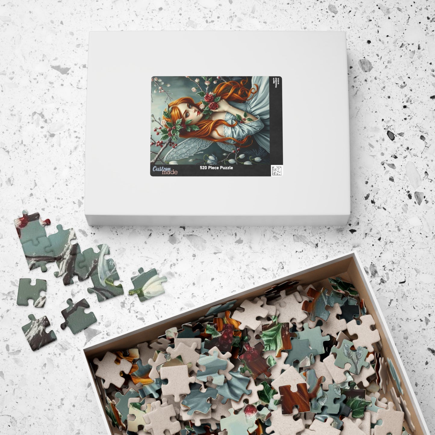 Winter Fairy-Themed Puzzle - Copper Hair, Silvery Gown and Icy Floral Art, 110-1014 Piece Gift for Puzzle Lover, Perfect for Holidays