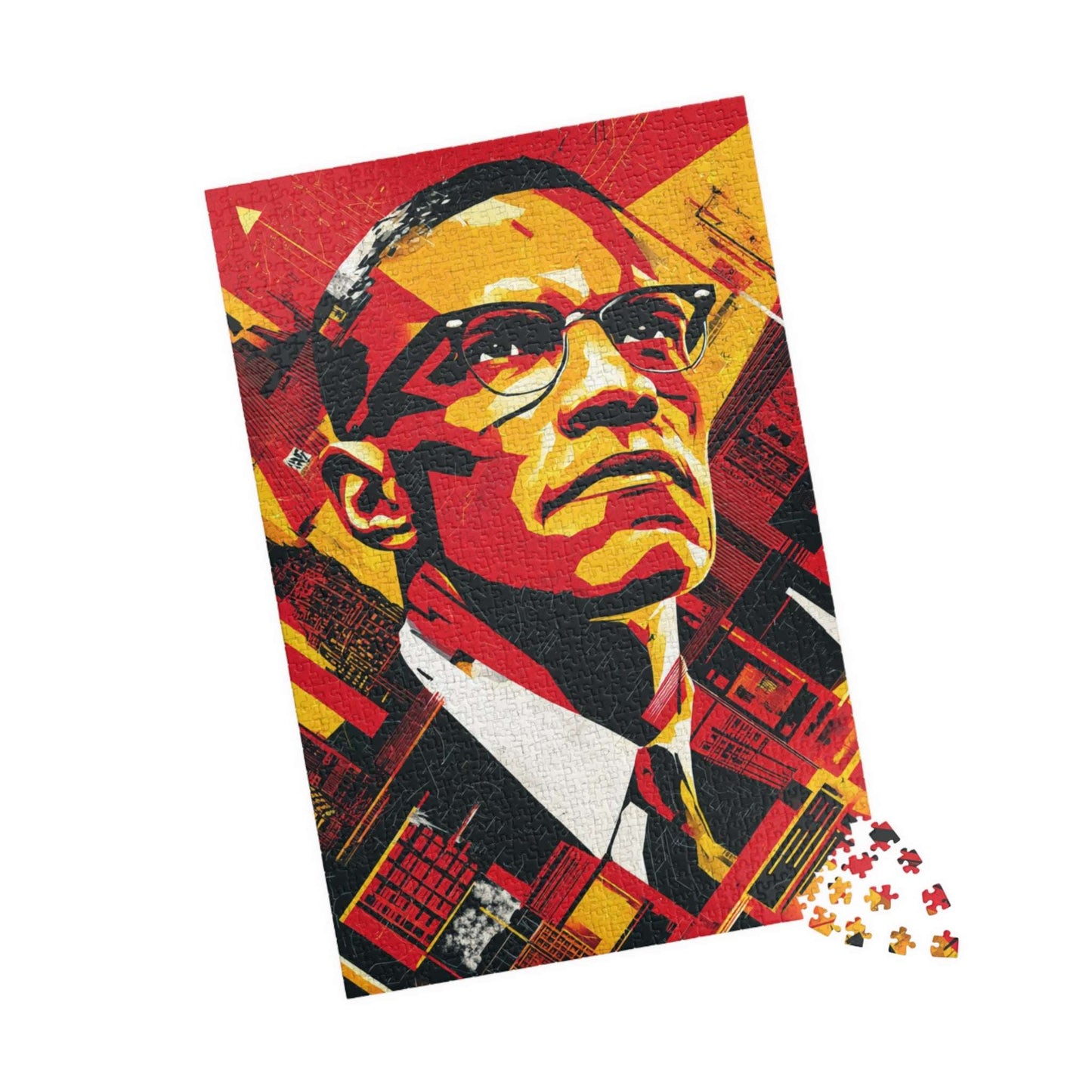 Black History Month Puzzle – Malcolm X Geometric Pop Art Jigsaw, Afrocentric Home Décor & Educational Gift for African American History Buff 1014 pcs (Vertical) Puzzle The Puzzle Chest