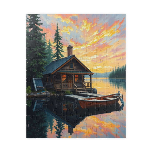 Serene Lakeside Cabin Puzzle | Perfect for Nature Lovers, Family Game Night, Cozy Evenings, Gifts and Home Decor 110 pcs (Vertical) Puzzle The Puzzle Chest