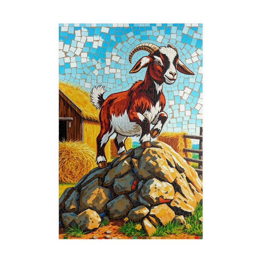 Playful Goat Mosaic Puzzle, Goat on Rocky Hill, Sunny Farm Scene Jigsaw Game for Adults, Family Activity, Mindful Puzzle Lover Gift 1014 pcs (Vertical) Puzzle The Puzzle Chest