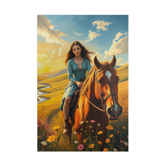 Puzzle, Horse Rider in Meadow, 110 252 520 1014-piece Gift Idea for Nature Lovers, Relaxing Pastime, Jigsaw Puzzle for Women and Girls, 1014 pcs (Vertical) Puzzle The Puzzle Chest