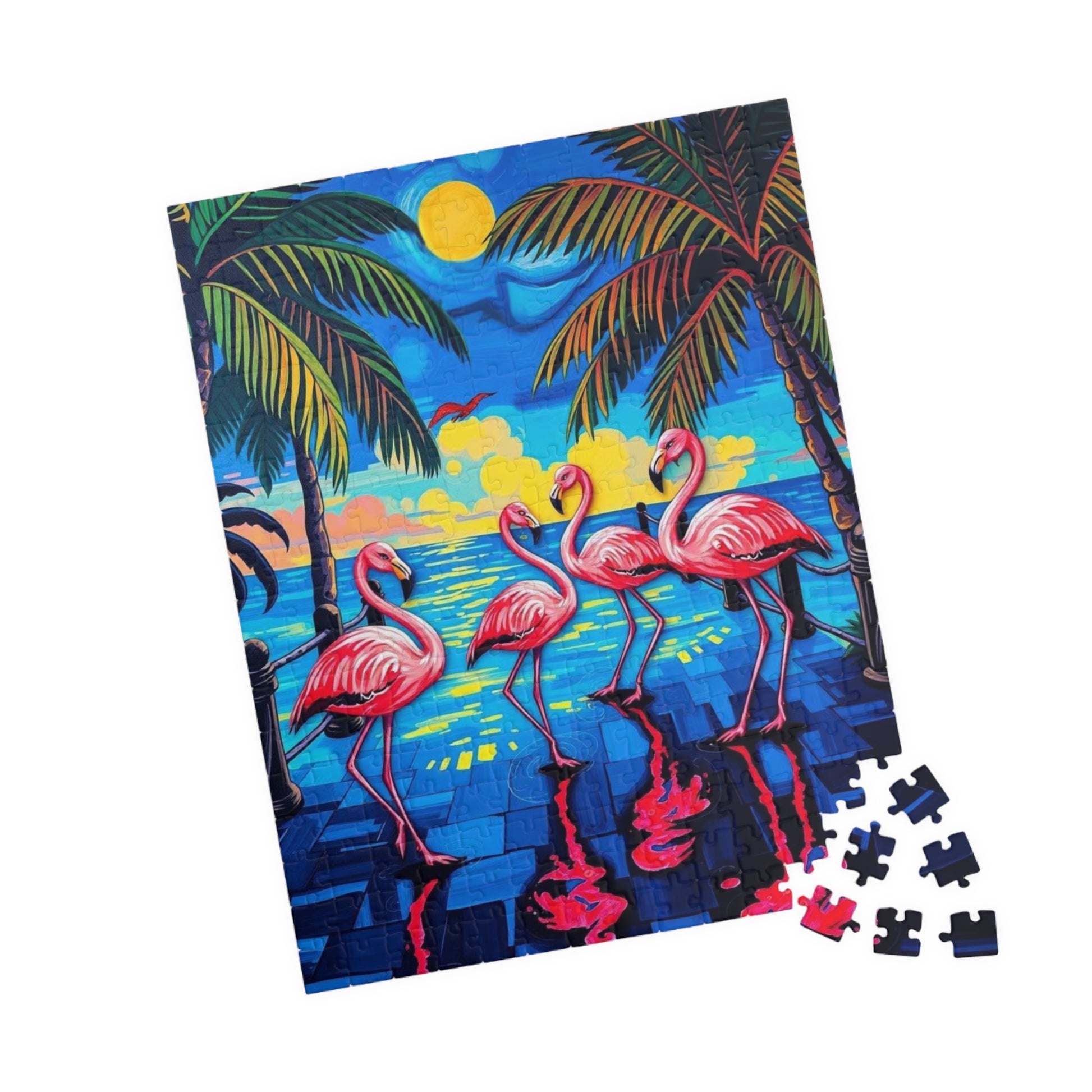 Flamingo Fiesta Jigsaw Puzzle, Tropical Summer Puzzle with Dancing Flamingos, 110-1014 Pieces Beach Scene, Family Game Gift for Puzzle Lover Puzzle The Puzzle Chest
