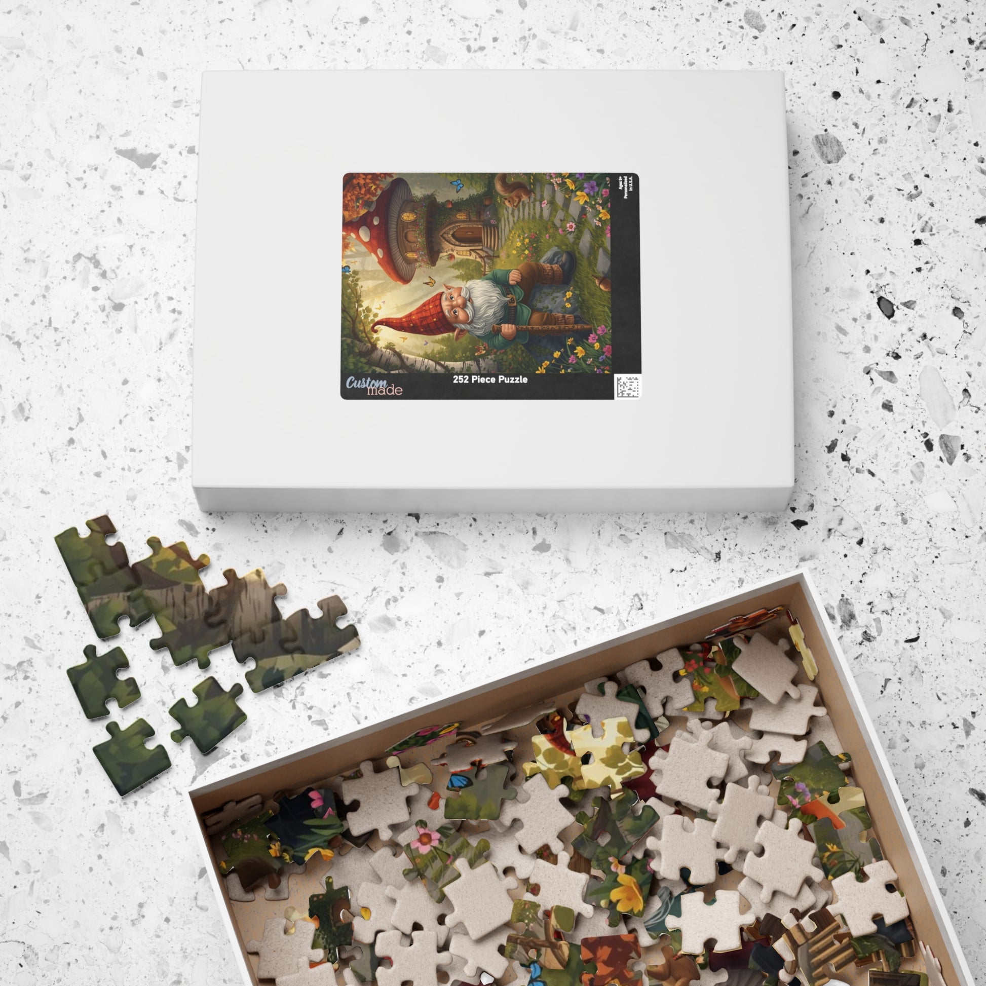 Mystical Gnome Jigsaw Puzzle, Enchanted Woodland Scene with Squirrel and Mushroom House Puzzle The Puzzle Chest
