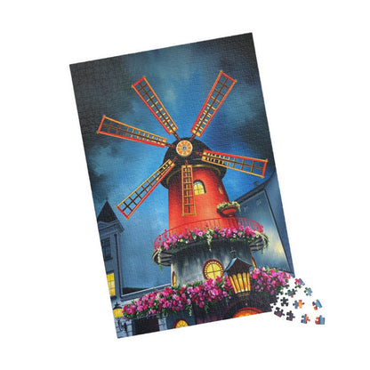 Moulin Rouge Windmill Puzzle, Famous Parisian Landmark Tourist Attraction Jigsaw Game, Vibrant Nighttime Paris Scene, Best Travel Lover Gift Puzzle The Puzzle Chest