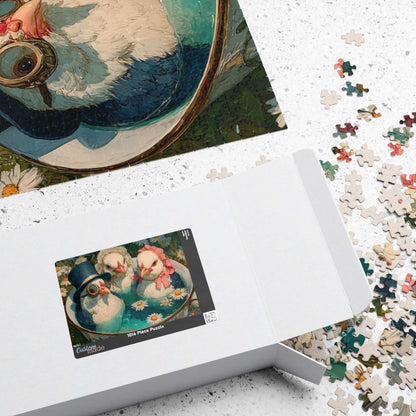Whimsical Wildflower Field Tea Chicken Puzzle – Three Fancy Chickens in Giant Teacup Bath with Flowers, Fairy-Tale Farm Animal Jigsaw Puzzle The Puzzle Chest