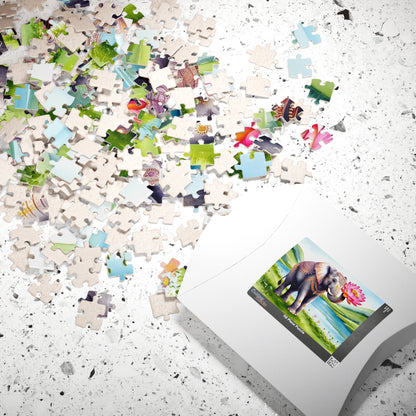Elephant Lotus Flower Puzzle, Whimsical Animal Art Adult Puzzle Game, Meditation Friend Gift, Family Night Activity, Home Entertainment Puzzle The Puzzle Chest