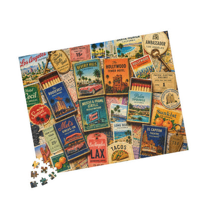 Vintage Los Angeles Matchbook Puzzle | Hollywood Memorabilia Jigsaw | California Landmark Retro LA Nostalgia