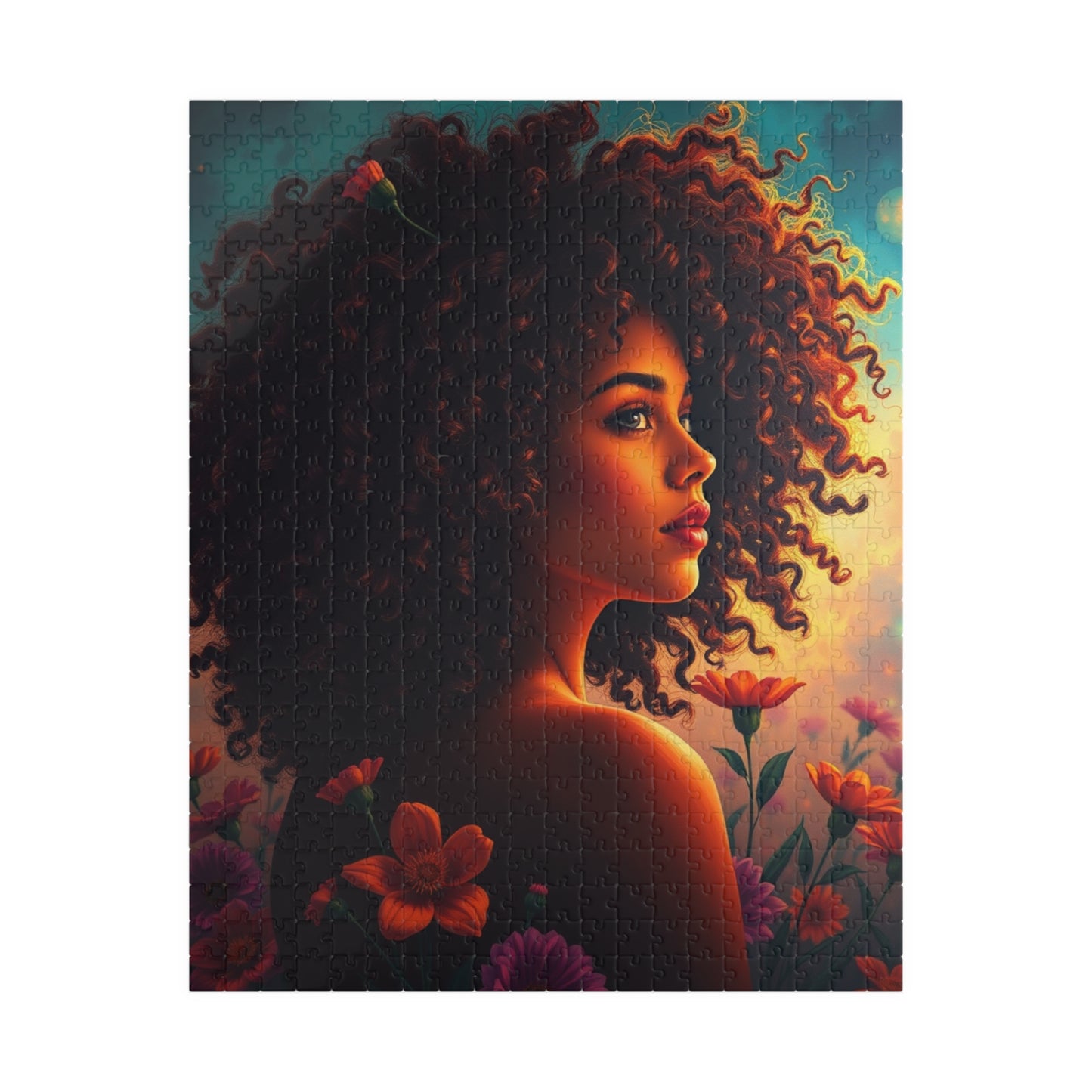 Floral Afrocentric Puzzle African American Woman, Perfect for Cozy Night Mindfulness Activity, Black Art Lover Gift, Family Fun Brain Teaser 520 pcs (Vertical) Puzzle The Puzzle Chest