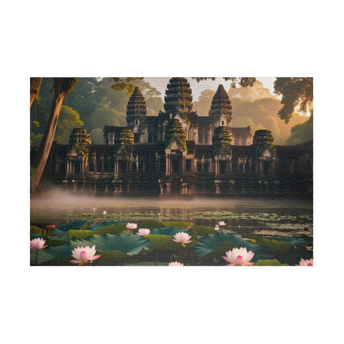 Mystical Angkor Wat Temple Jigsaw Puzzle with Lotus Flowers, Asian Ancient Temple Family Game, History Enthusiast Puzzle Lover Gift 1014 pcs (Horizontal) Puzzle The Puzzle Chest