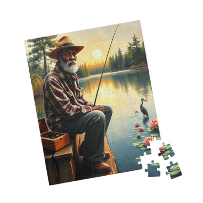 Fishing Scene Jigsaw Puzzle - African American Man, Nature Lover Afrocentric Black Art Gift, Creative Hobby, Family Fun, Father's Day Puzzle The Puzzle Chest