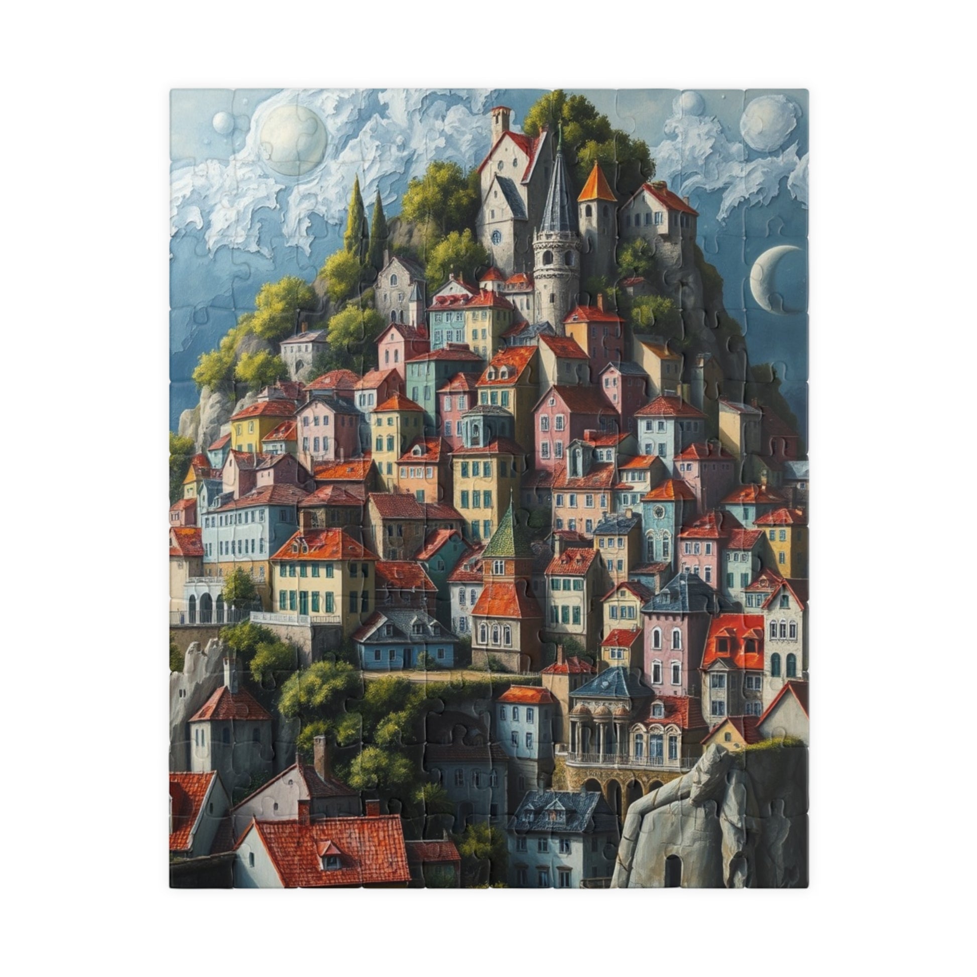 Whimsical Stacked Houses Puzzle, Hilltop Village Jigsaw Game for Adults, Ideal for Family Game Nights, Mental Exercise, Friend Gift for Puzzle Fan 110 pcs (Vertical) The Puzzle Chest