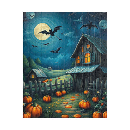Moonlight Barn Halloween Puzzle, Spooky Night Scene 110 252 520-Piece Jigsaw Perfect Birthday Gift for Puzzle Lover, Fall Decor, Family Fun