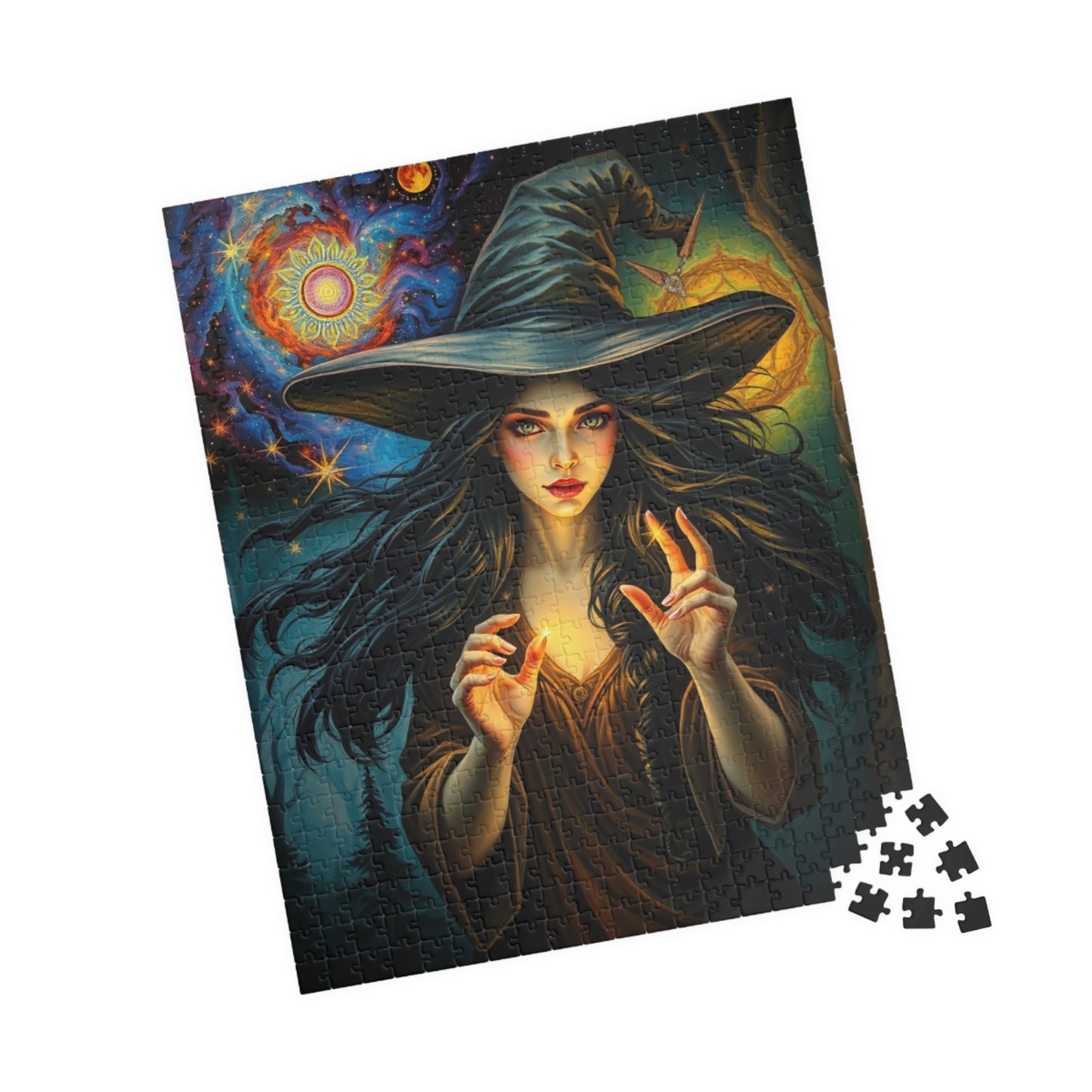 Witch Galaxy Forest Puzzle, 110 252 520 1014-piece Adult Jigsaw Game, Mystical Stars, Halloween Decor, Ideal Gift for Fantasy Lover, Mindful