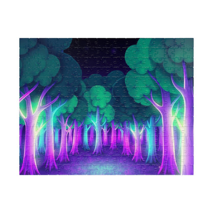 Abstract Forest Landscape Jigsaw Puzzle, Glowing Purple Green Neon Trees, Fantasy Art Puzzle Lover, Quiet Time Leisurely Activity, Fun Hobby 252 pcs (Horizontal) Puzzle The Puzzle Chest