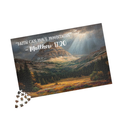 Faith Moves Mountains Jigsaw Puzzle - Inspirational Bible Quote Matthew 17:20, Gift for Christian Nature Lover, Spiritual Gift 1014 pcs (Horizontal) Puzzle The Puzzle Chest