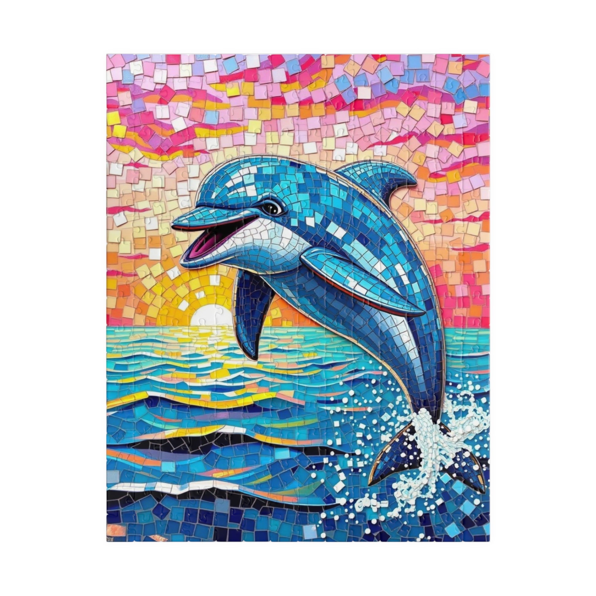 Iridescent Dolphin Mosaic Puzzle, Colorful Artistic Ocean Sunset Jigsaw Game for Adults, Ideal Gift for Sea Animal and Ocean Lover 252 pcs (Vertical) Puzzle The Puzzle Chest