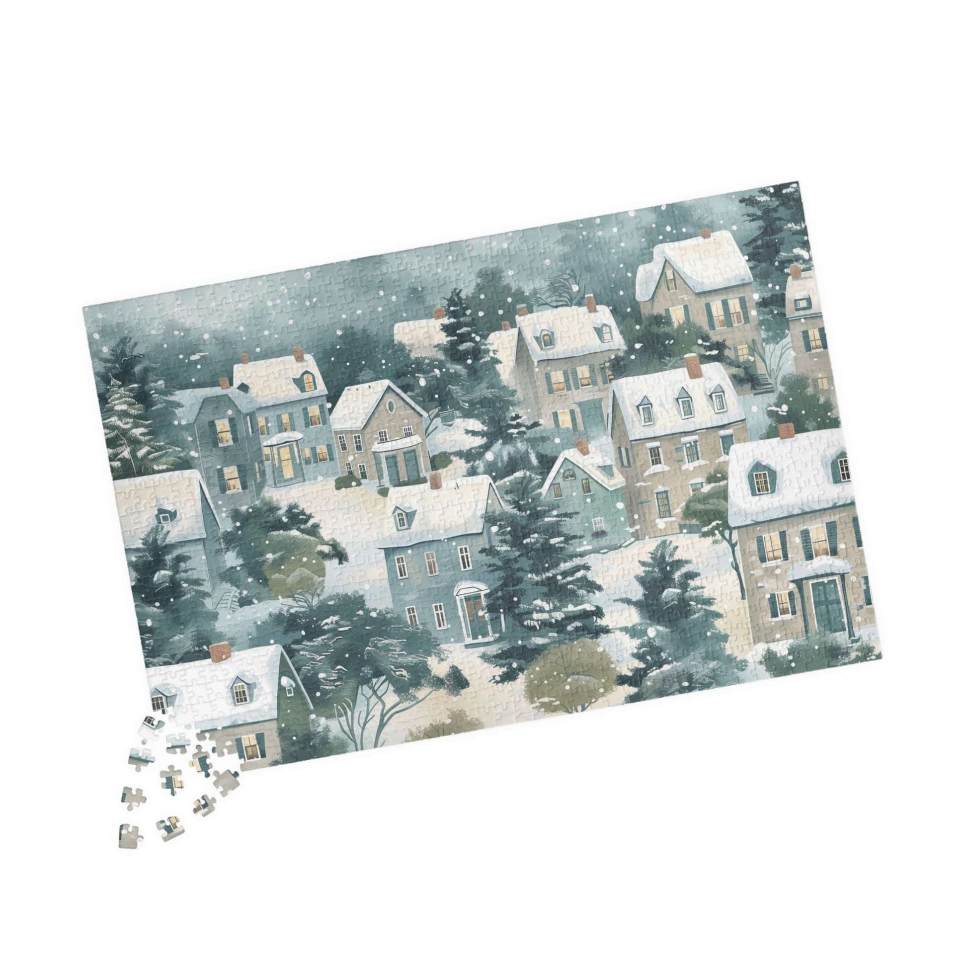 Snowy Village Winter Scene Jigsaw Puzzle
