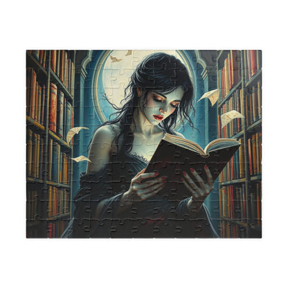 The Poet's Muse Jigsaw Puzzle, Spectral Woman Reading in Library, Gothic Puzzle, Dark Fantasy Puzzle, Mystical Book Lover Gift for Friend 110 pcs (Horizontal) Puzzle The Puzzle Chest
