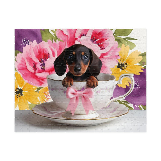Cute Dachshund Puppy in Teacup Puzzle, Fun Family Activity, Pet Lovers Gift, 110-1014 Piece Puzzle, Dog-Themed Decor, Gift for Animal Lovers 252 pcs (Horizontal) Puzzle The Puzzle Chest