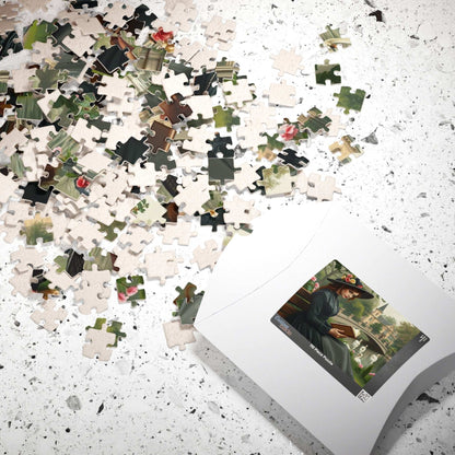 Tranquil Victorian Moment Jigsaw Puzzle - Woman Reading by a Swan-Filled Pond, Elegant 19th Century Scene Puzzle The Puzzle Chest