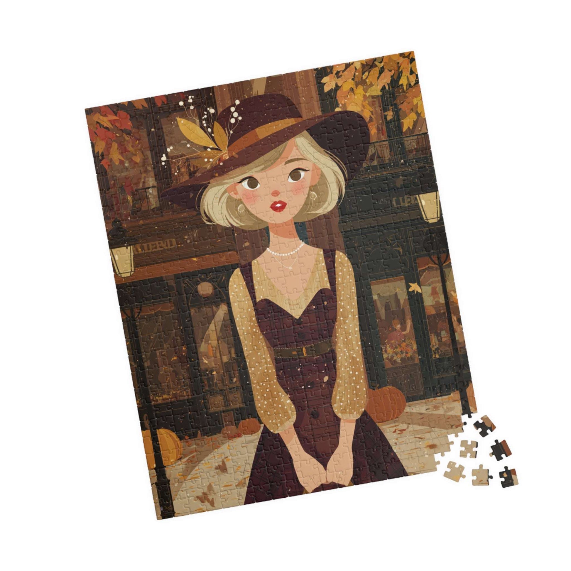 1920s Autumn Cowgirl Jigsaw Puzzle - Flapper Era, Fall Themed Retro Cartoon-Style Illustration 520 pcs (Vertical) Puzzle The Puzzle Chest