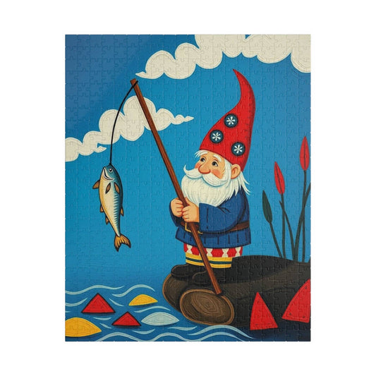 Nordic Gnome Fishing Dockside Jigsaw Puzzle – Scandinavian Folk Art Illustration Puzzle The Puzzle Chest