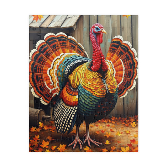Fall Turkey Mosaic Puzzle, Autumn Bird with Rustic Farm Setting Background Jigsaw Game, Family Bonding Activity, Ideal Gift for Animal Lover 110 pcs (Vertical) Puzzle The Puzzle Chest