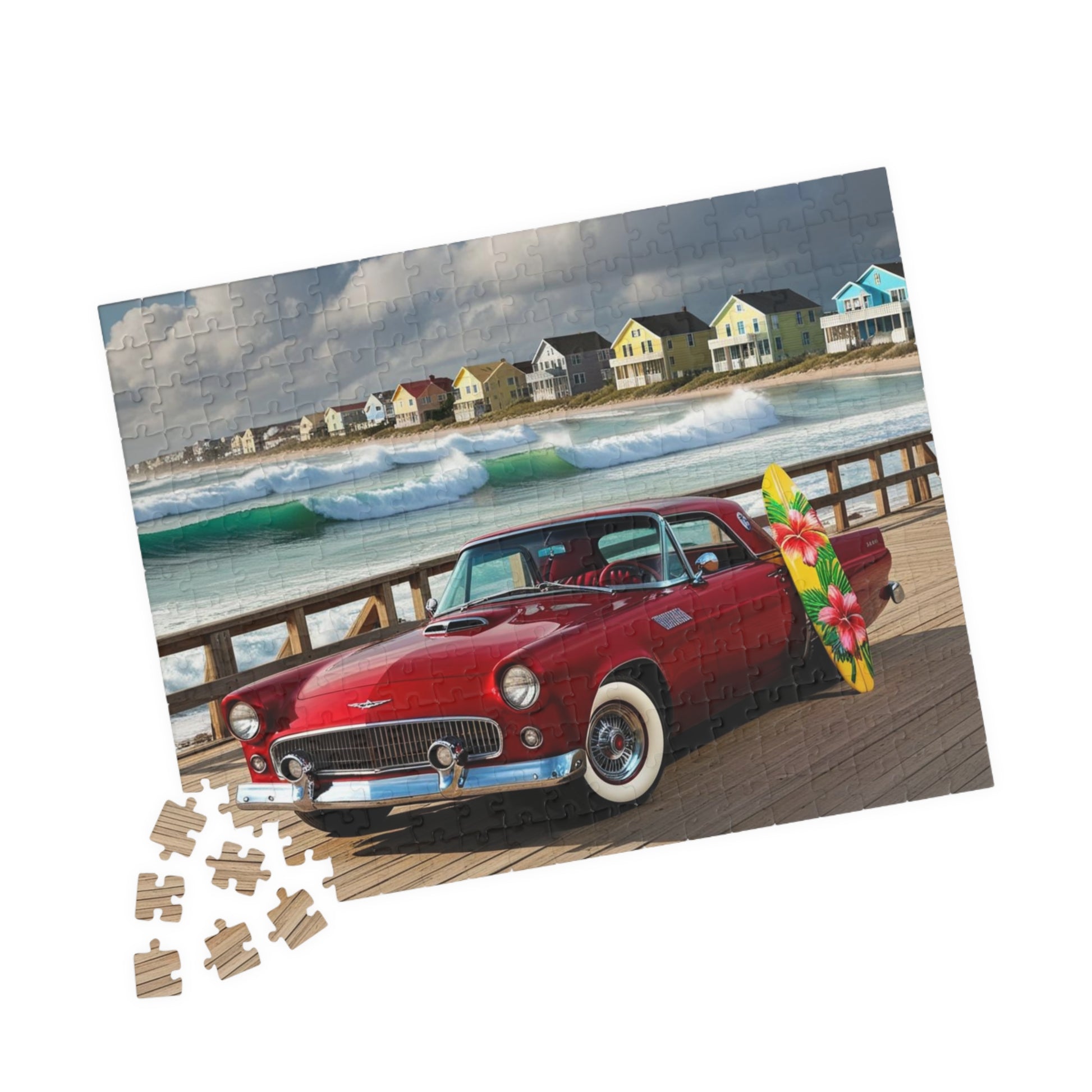 Vintage Car Puzzle, Classic Red 1955 Ford Thunderbird, Perfect Gift for Retro Puzzler Family Activity, Beach Lover, Holiday Fun Brain Teaser Puzzle The Puzzle Chest
