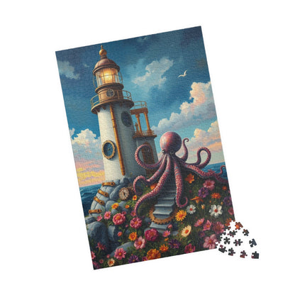 Whimsical Octopus Lighthouse Puzzle, 110 252 520 1014-piece Steampunk Animal Jigsaw, Fun Gift for Ocean Lovers, Family Game Night, Nautical Puzzle The Puzzle Chest
