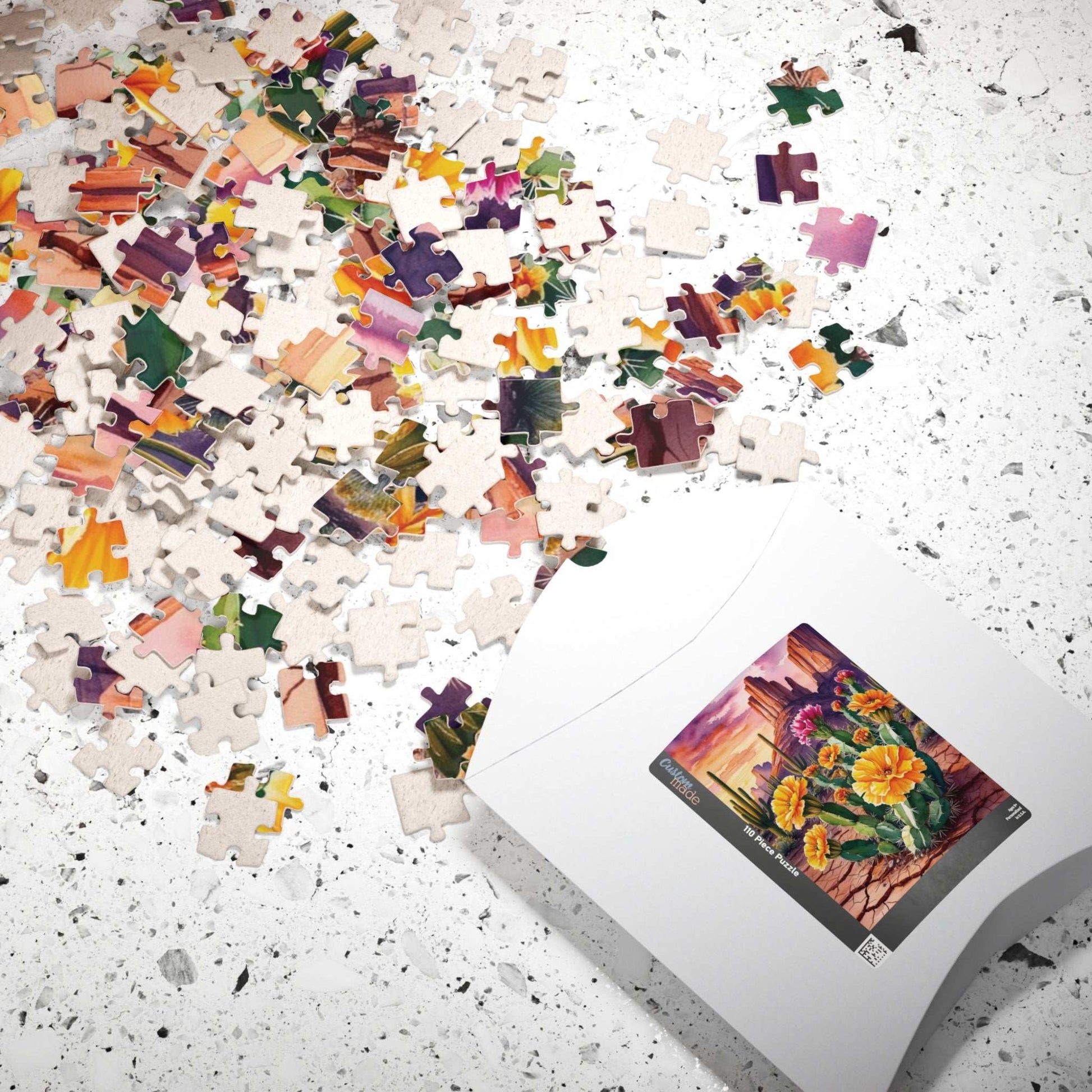 Desert Wildflower Puzzle, Marigolds and Cactus Blooms Landscape Jigsaw Game Puzzle The Puzzle Chest