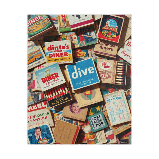 Vintage Matchbook Collage Jigsaw Puzzle, Retro Americana Memorabilia, Old Matchboxes Postcards and Receipts, Mid-Century Diner Motel Designs 520 pcs (Vertical) Puzzle The Puzzle Chest
