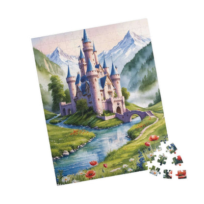 Jigsaw Puzzle, Fairytale Castle Landscape Puzzle - Snow-capped Mountains, Wildflowers, River, Scenic Puzzle Puzzle The Puzzle Chest