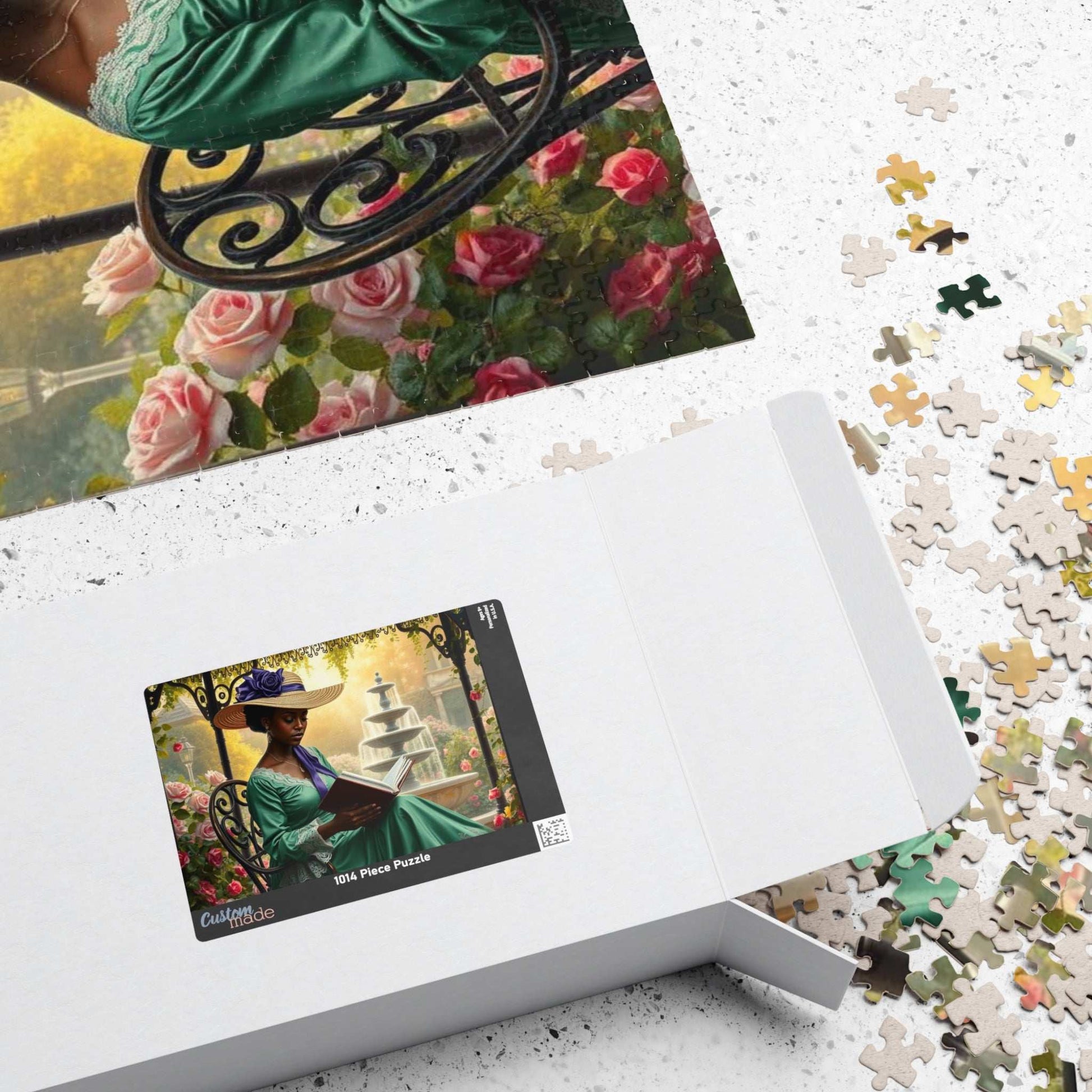 Black Victorian Scholar Jigsaw Puzzle, Afro Woman Reading in Flower Garden, Afrocentric Art Puzzle The Puzzle Chest