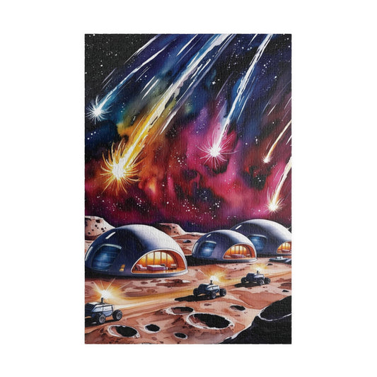 Space Jigsaw Puzzle, Meteor Shower Moon Base Puzzle, Futuristic Space Domes, Family Activity Game Night, Astronomy Puzzle, Educational 1014 pcs (Vertical) Puzzle The Puzzle Chest