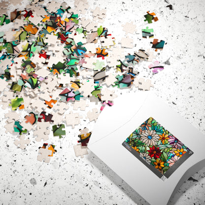 Floral Stained Glass Puzzle, Colorful Art Jigsaw Game for Adults, Puzzle Lover Gift for Friend, Family Game Night, Mindful Activity Puzzle The Puzzle Chest