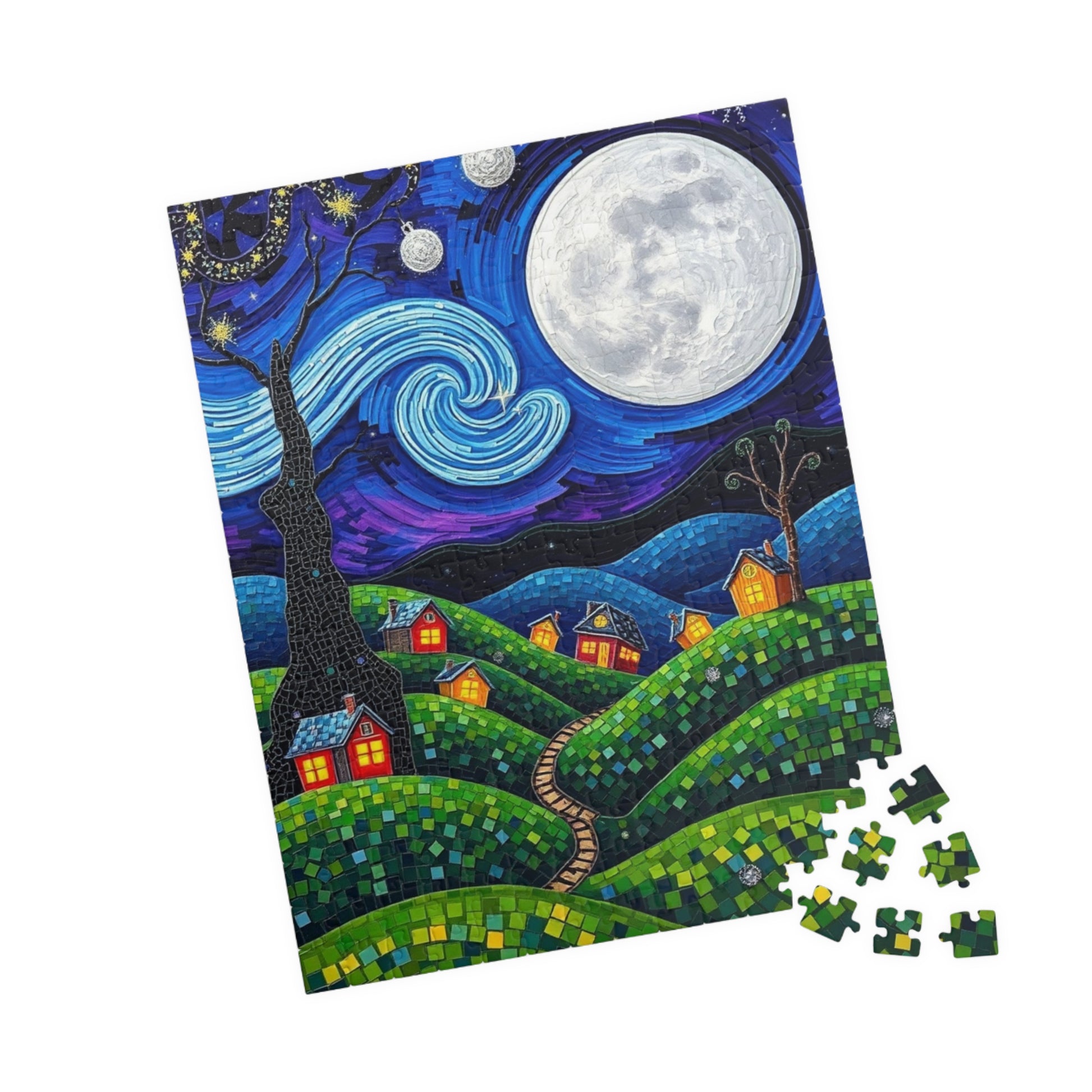 Mosaic Moonlit Village Jigsaw Puzzle Puzzle The Puzzle Chest