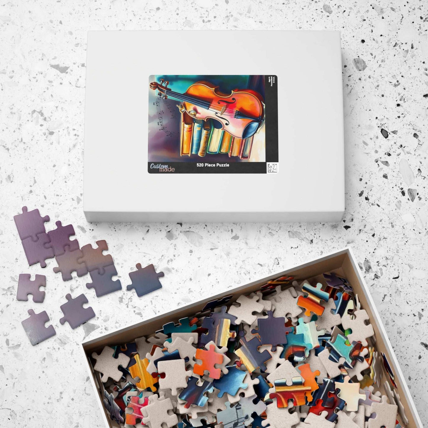 Vintage Violin and Books Jigsaw Puzzle - Musical Notes Swirl Design, Gift for Music Lover, Teacher, or Classical Fans, Entertainment Game