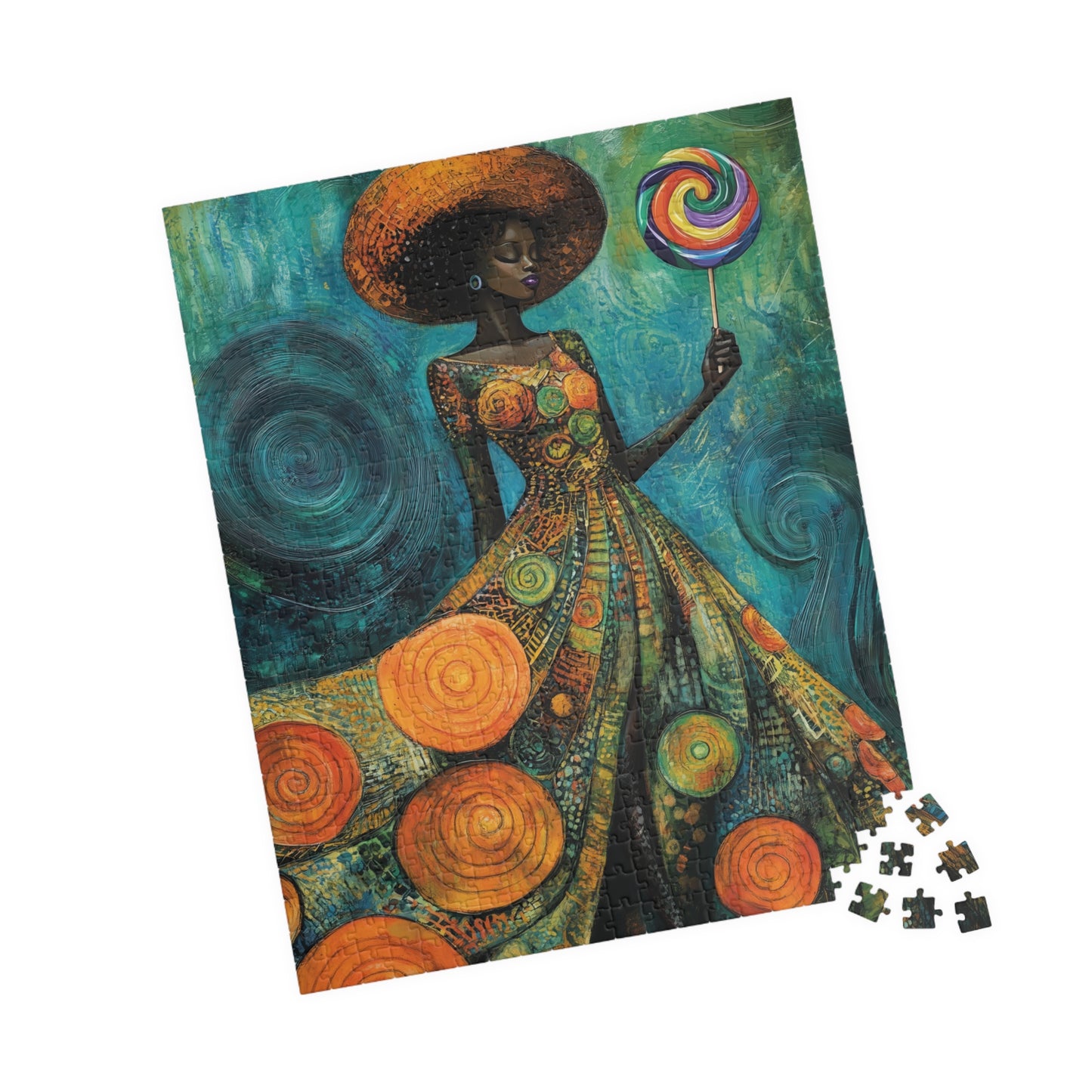 Afrocentric Woman with Lollipop Puzzle | Black Woman Art Jigsaw Game