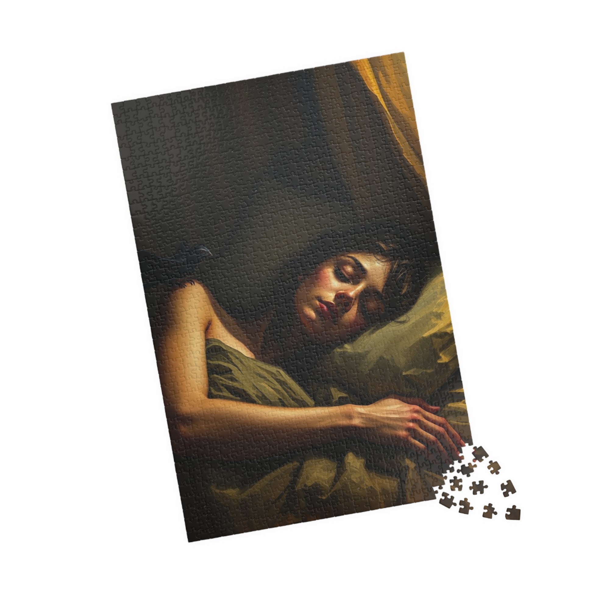 Gothic Puzzle - Dimly Lit Bedroom with Sleeping Woman and Dark Creature, Eerie Atmosphere, 110-1014 Piece Jigsaw, Adult Unisex Activity, Puzzle The Puzzle Chest