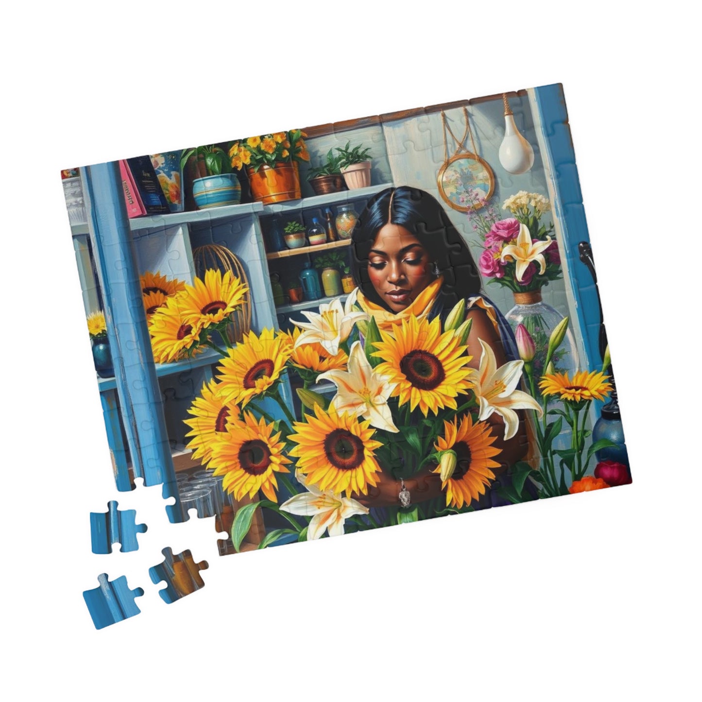 Flower Shop Jigsaw Puzzle - Black Woman Art Beautiful Puzzle for Relaxation Holiday Birthday Gift for Her Home Entertainment Mindful Moments Puzzle The Puzzle Chest