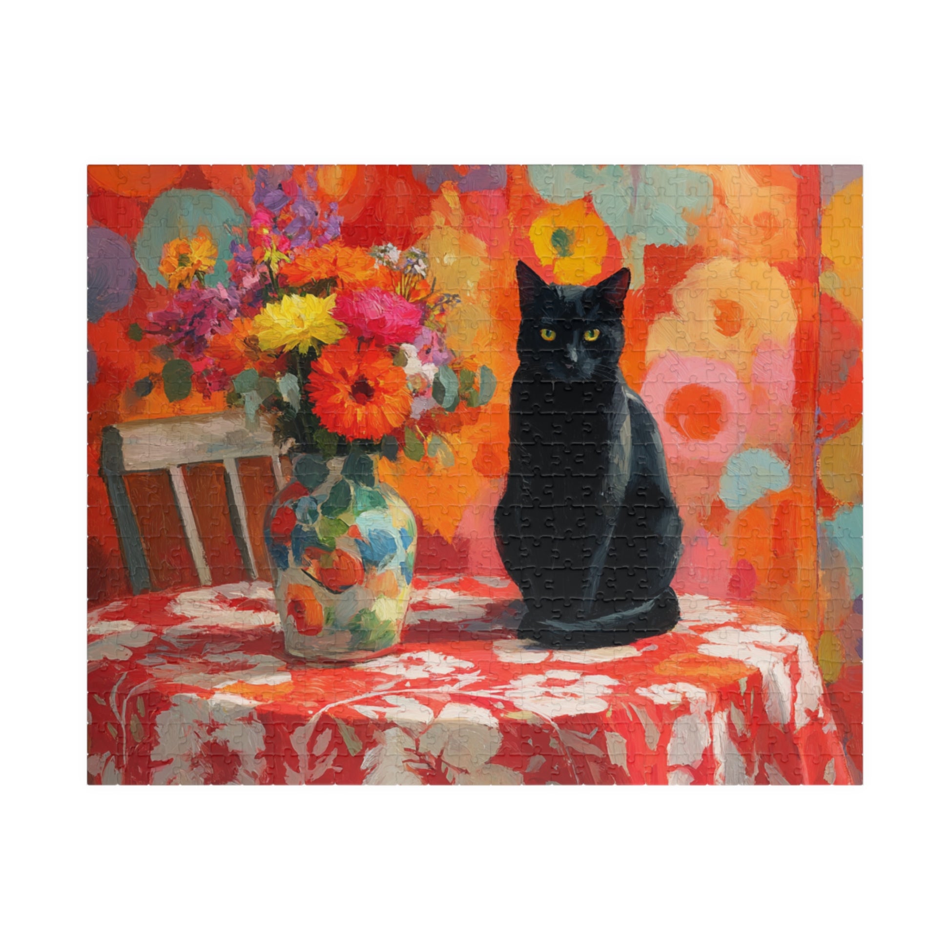 Cat and the Flowered Tablecloth – Fauvist Black Cat Jigsaw Puzzle, Animal Theme Art Puzzle, Matisse-Inspired Puzzle The Puzzle Chest