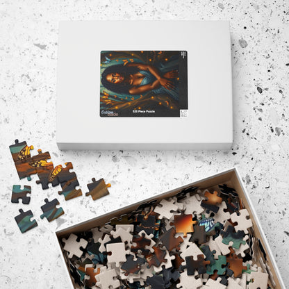 Afrocentric Jigsaw Puzzle - Black Woman in Mystical Forest, Fireflies and Butterflies Design, Relaxing Indoor Family or Solo Activity, Gift