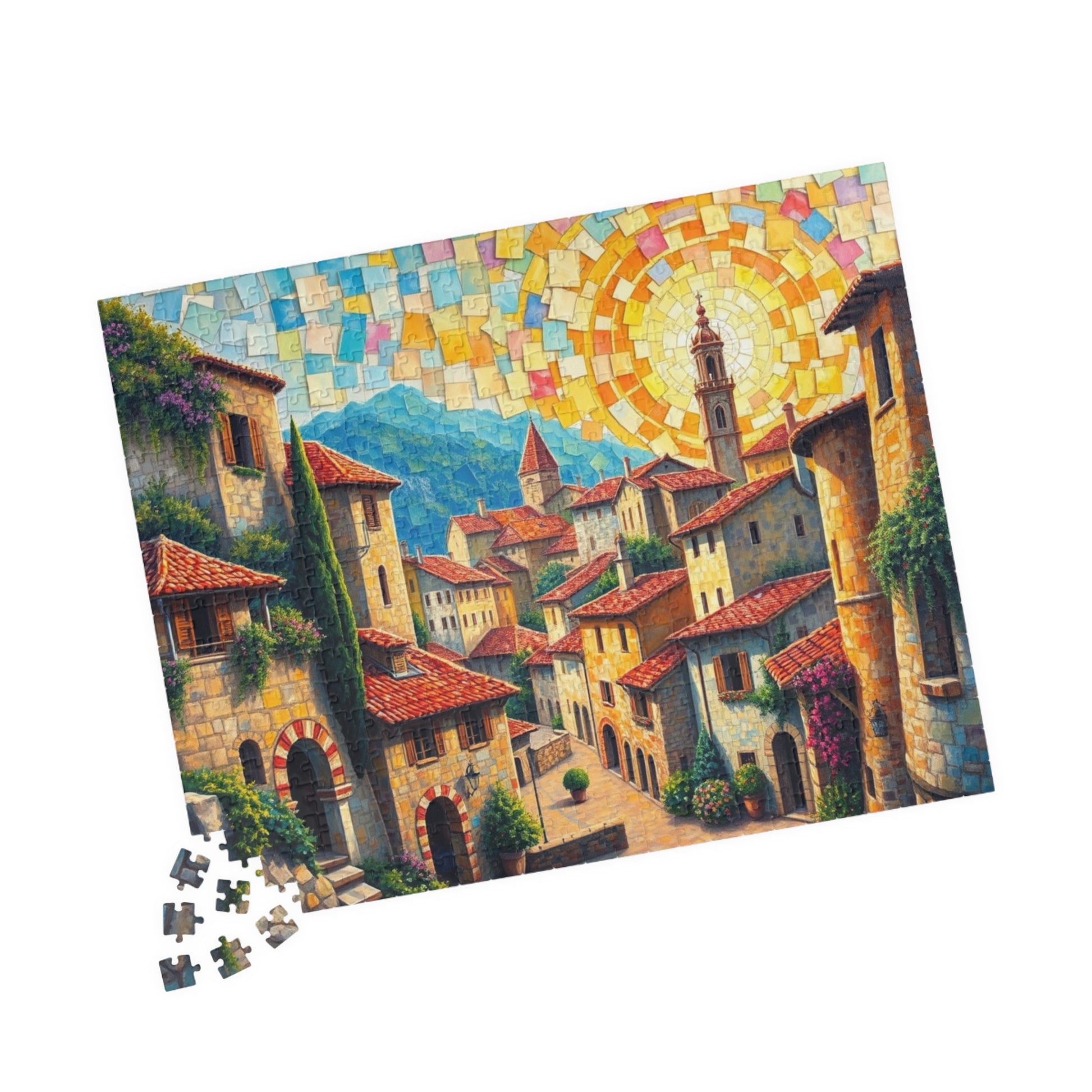 Quaint Medieval Village Mosaic Puzzle, 110 252 520 1014-Piece Jigsaw, Relaxing Mindfulness Activity, Family Friendly Tabletop Game, Hobby The Puzzle Chest