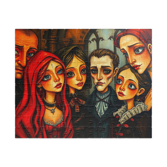 Gothic Dark Art Jigsaw Puzzle, Vintage Portrait of Weird Family, Gift for Puzzle Lover, Indoor Activity, Entertaining Pastime, Brain Teaser 110 pcs (Horizontal) Puzzle The Puzzle Chest