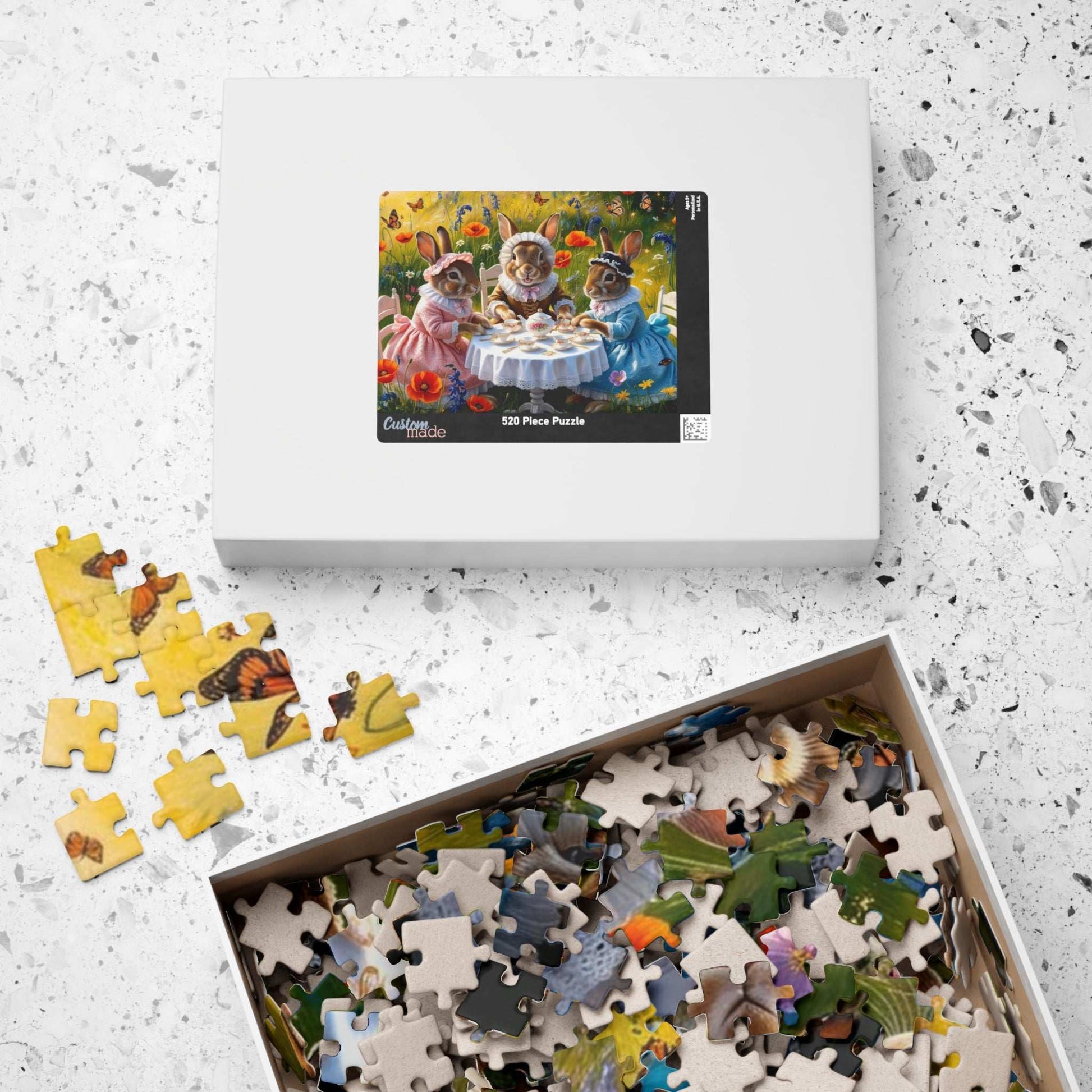 Whimsical Bunny Tea Party Puzzle, 110, 252, 520, 1014-piece Jigsaw Game, Fun Family Activity, Unique Gift for Adults, Spring Easter Puzzle The Puzzle Chest