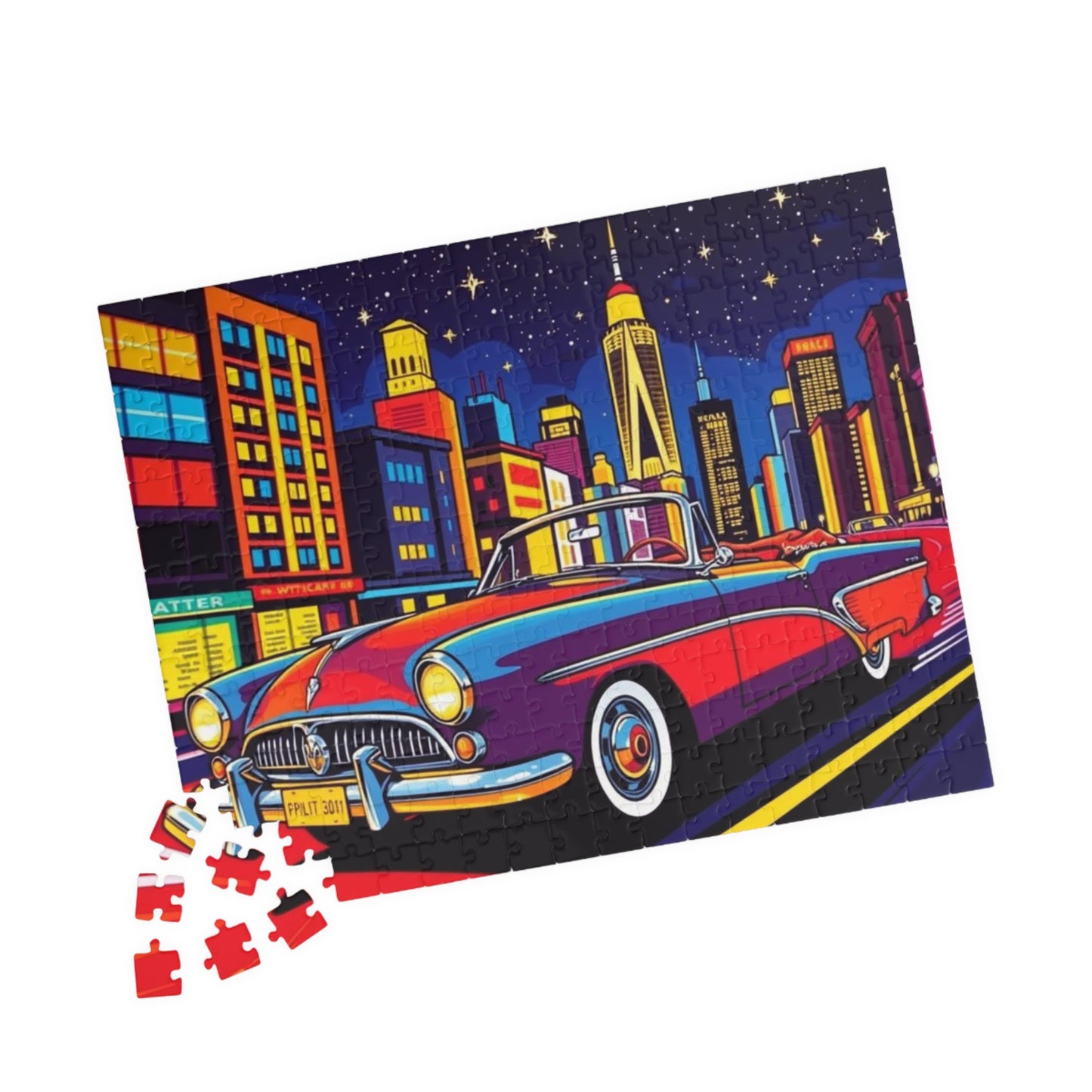 Classic Car Puzzle - Pop Art Jigsaw Game, Retro City Night Scene Puzzle The Puzzle Chest