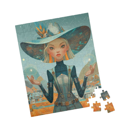 2030s Autumn Cowgirl Jigsaw Puzzle - Futuristic Farm, Fall Themed Gift for Family Fun, Cozy Nights, Thanksgiving, and Home Decor 110 pcs (Vertical) Puzzle The Puzzle Chest