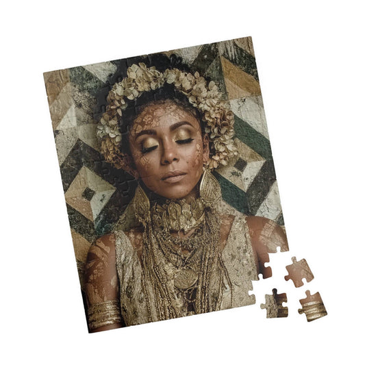 Afrocentric Black Art Jigsaw Puzzle - Melanin African American Beauty with Crown and Geometric Patterns 110 pcs (Vertical) Puzzle The Puzzle Chest