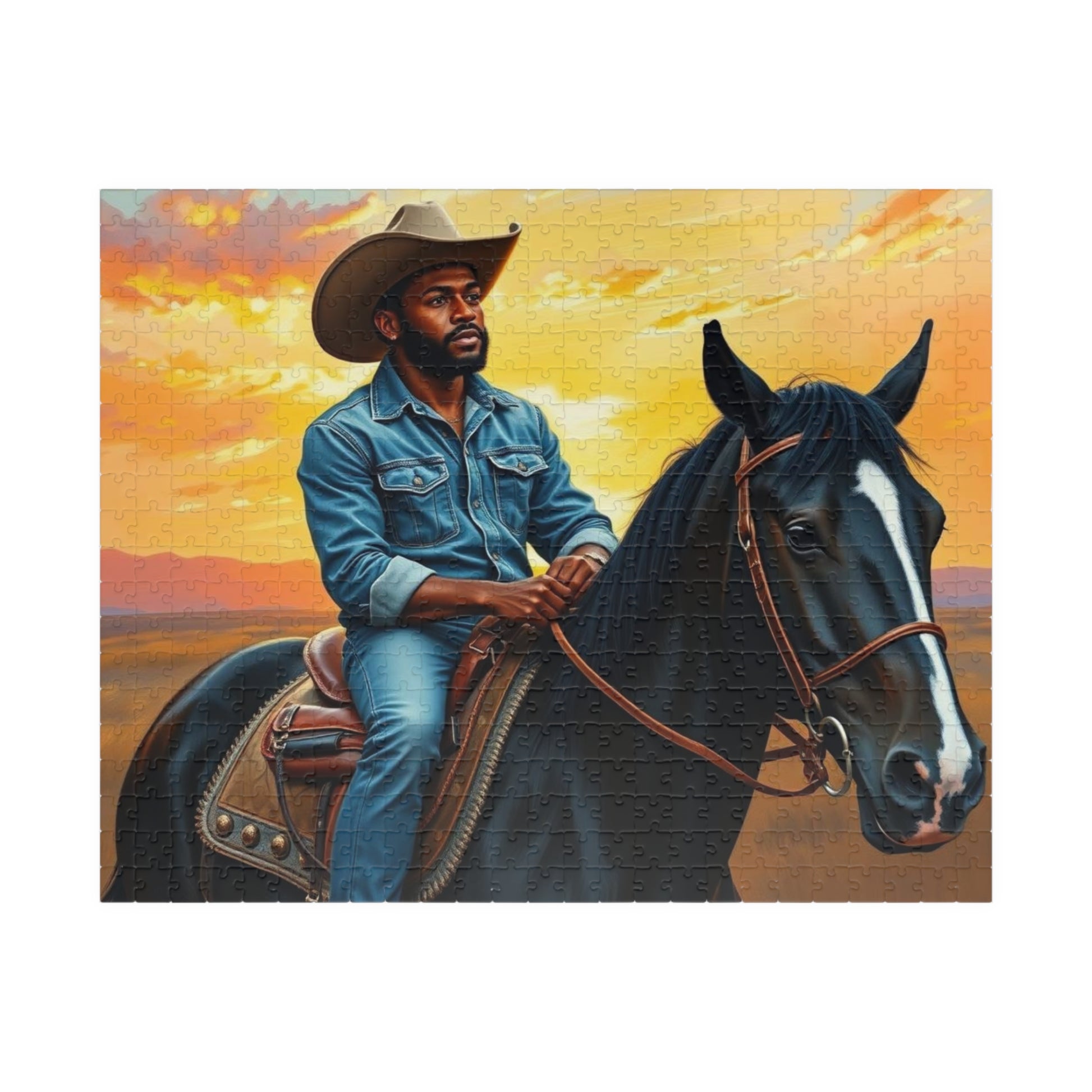 Black Cowboy Jigsaw Puzzle, Black Art African American Man Riding a Horse, Ideal for Solo Fun or Family Activity, Gift for Friends 520 pcs (Horizontal) Puzzle The Puzzle Chest